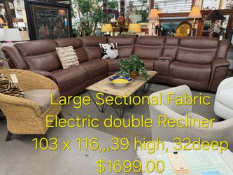 Large Brown Fabric Sectional Electric Double Recliner We are located at 2811 East Bell road. Another Time Around Furniture.