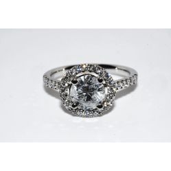 18K Gold 1.98CT Natural Round Cut Diamond Halo Engagement Ring Authentic