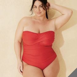 Women's Twist-Front Shirred Full Coverage Bandeau Tummy Control, Shade & Shore, New! Size 16