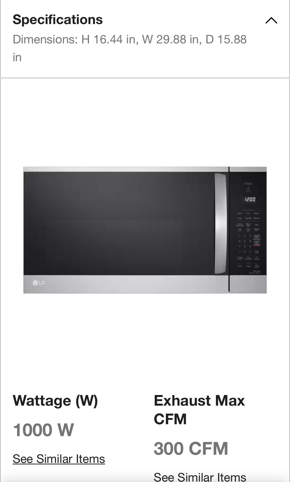 LG Over Range Microwave