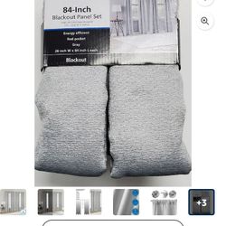 Mainstays Gray Blackout Curtains 4 Panels 28x84" New