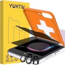 Upgraded Alignment Tray for Samsung Galaxy Z Flip 5 Screen Protector, 2 Pack Front Anti Spy Privacy Tempered Glass Screen Protector+1 Set Camera Lens 