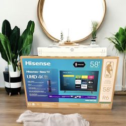 HD368 58” Hisense smart 4k Roku led tv floor model display 