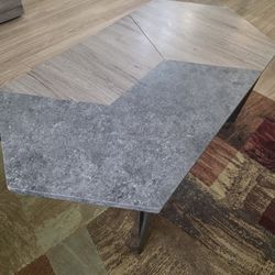 Modern Geometric Coffee Table – Wood & Stone Design – Unique Statement Piece