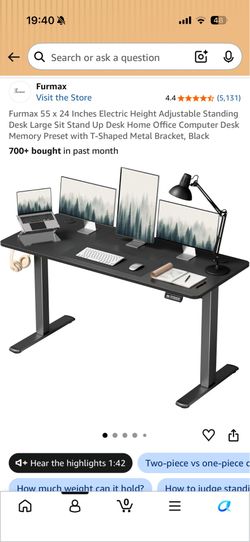 55” Electric Standing Desk – Height Adjustable – Black