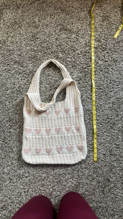 Woven Beige Shoulder Heart Tote Bag