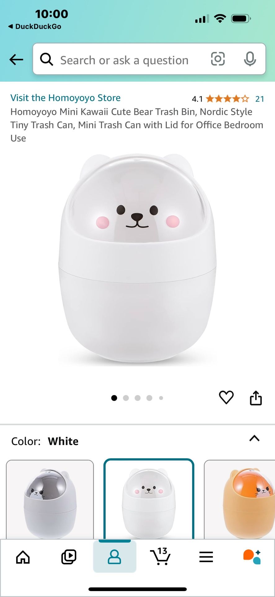 Homoyoyo Mini Kawaii Cute Bear Trash Bin, Nordic Style Tiny Trash Can, Mini Trash Can with Lid for Office Bedroom Use