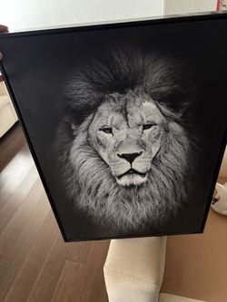 Black and White Lion Portrait Framed Wall Art