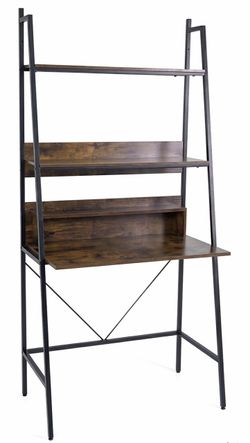 Tangkula 3-tier ladder computer desk- 71 inch with storage shelves in Brown