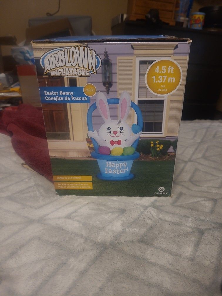 Gemmy Airblown Inflatable Yard Decor LED Easter Bunny 4.5 Ft Tall