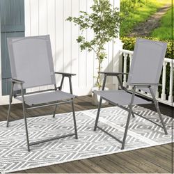 NEW-Patio Folding Chairs, Outdoor Lawn Chairs with Rustproof Metal Frame, Portable Dining Chairs for Porch, Deck, Garden, Backyard, Camping (1 Count (