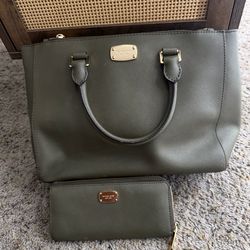 Michael Kors olive green purse & wallet