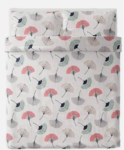 IKEA Tovsippa Queen Size Duvet Cover & 2 Pillowcases White Oriental Fan Set