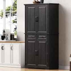 Minor Chip AS IS Assembled New Bathroom 71" Tall Farmhouse Kitchen Pantry Cabinet with 3 Pull Out Cabinet Organizers