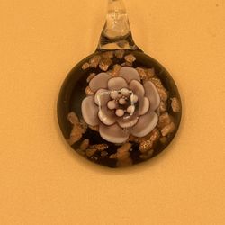 Vintage Brown And Pink Glass Flower Pendant 