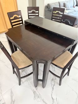 6 chair bar height dining table set with leaf extension