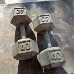 PAIR of 40lbs Cast Iron Hex Dumbbells