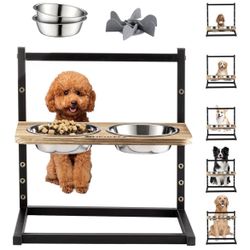 NEW/Elevated Dog Bowl,5 Adjustable Height Raised Dog Bowl,Non-Slip Dog Bowl with 2 1.9" Stainles