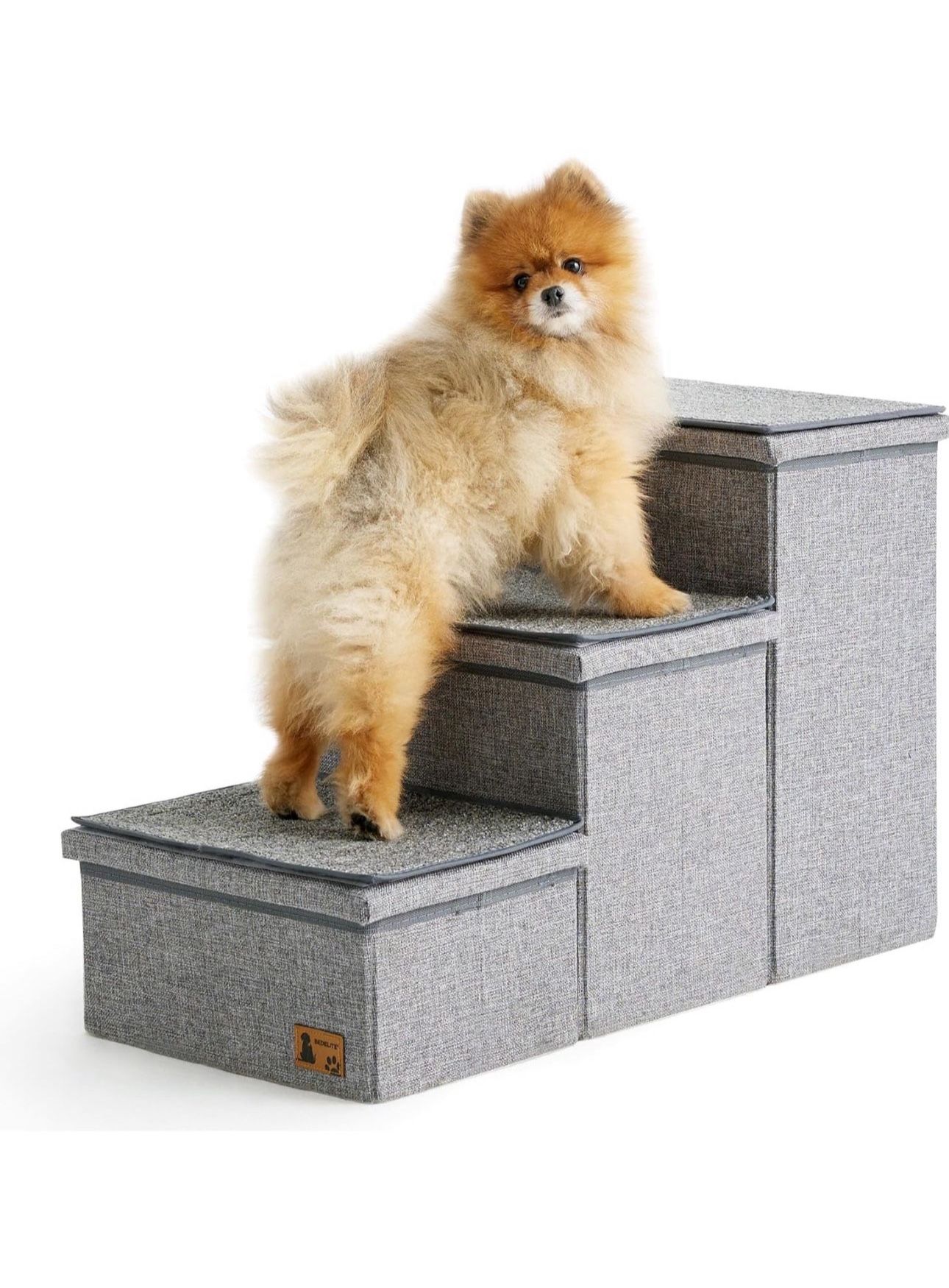 BEDELITE Dog Stairs for Small Medium or Large Dogs, 3 Tiers Dog Steps for High Bed and Couch 17" H, Foldable Pet Stairs with Detachable Mats & Storage