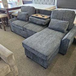 Brand New Sofa Chaise W/ Pull Out Bed Storage & USB Outlet & Cup Holder Trade $699 FREE LOCAL DELIVERY & SET UP