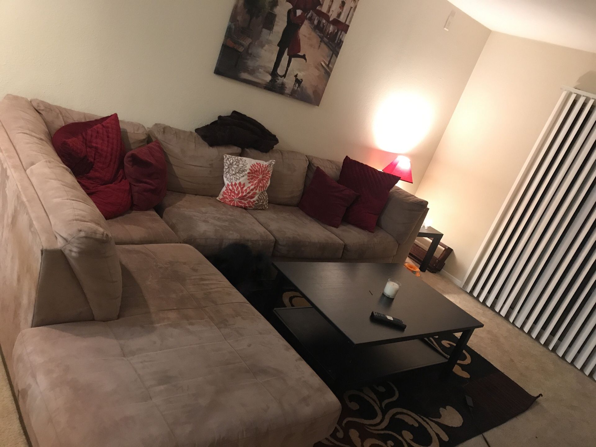 Large, tan sectional couch