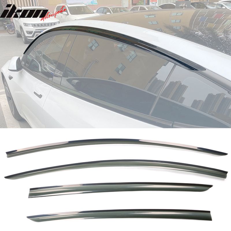 Fits 2017-2024 Tesla Model 3 Smoke Acrylic Window Visors Sun Rain Deflectors 4PCS
