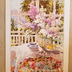 Charming Table With Teacup, Lemons And Bouqet
