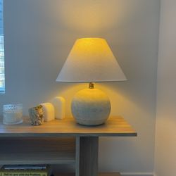 2X Ambient Wood Table Lamps – Neutral Textured Base with Linen Shade