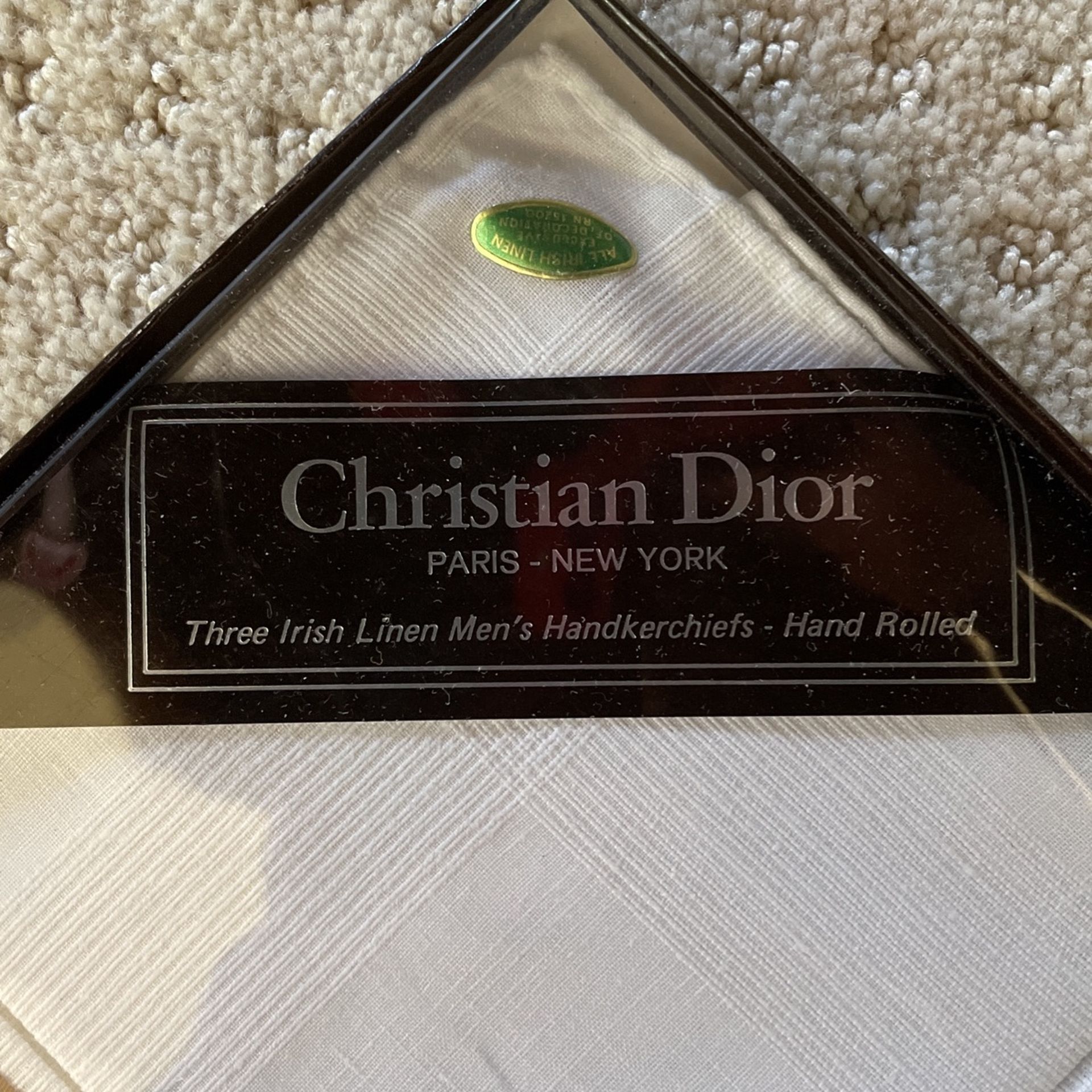 Christian Dior handkerchiefs, three Irish linen men’s hanker chess, hand rolled