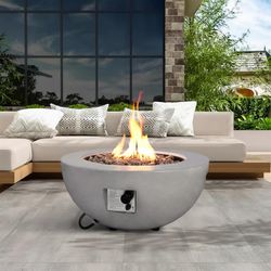 Propane Fire Pit–31.5 Inch Concrete Fire Pit – Outdoor Firepits 50,000 BTU Gas Fireplace w Lid,Lava Rocks for Outside Patio and Deck & Grey