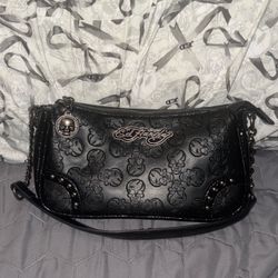 Ed Hardy Black Skull Embossed Hand Bag
