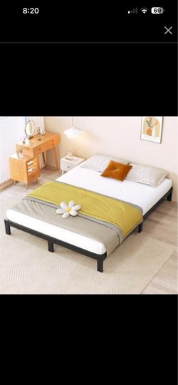 4 Inch Queen Bed Frame Heavy Duty Low Profile Metal Platform No Box Spring Needed with Steel Slat Support,Easy Assembly,Noise-Free(4 inch,Queen)