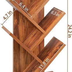 Tree Bookshelf, 4-Tier Book Storage Organizer Shelves Desk / Floor Standing Bookcase, Wood Storage Rack

