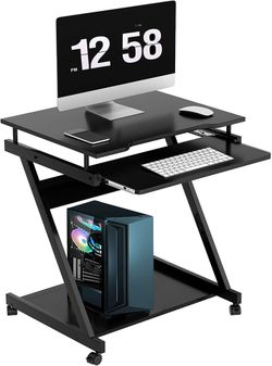 23.6-inch Laptop Desk, Bed Table, Portable Computer Desk with Lockable Wheels, Rolling Computer Cart with Tray