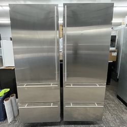 Sub Zero Stainless Steel Built In 54” Bottom Freezer Refrigerator Set