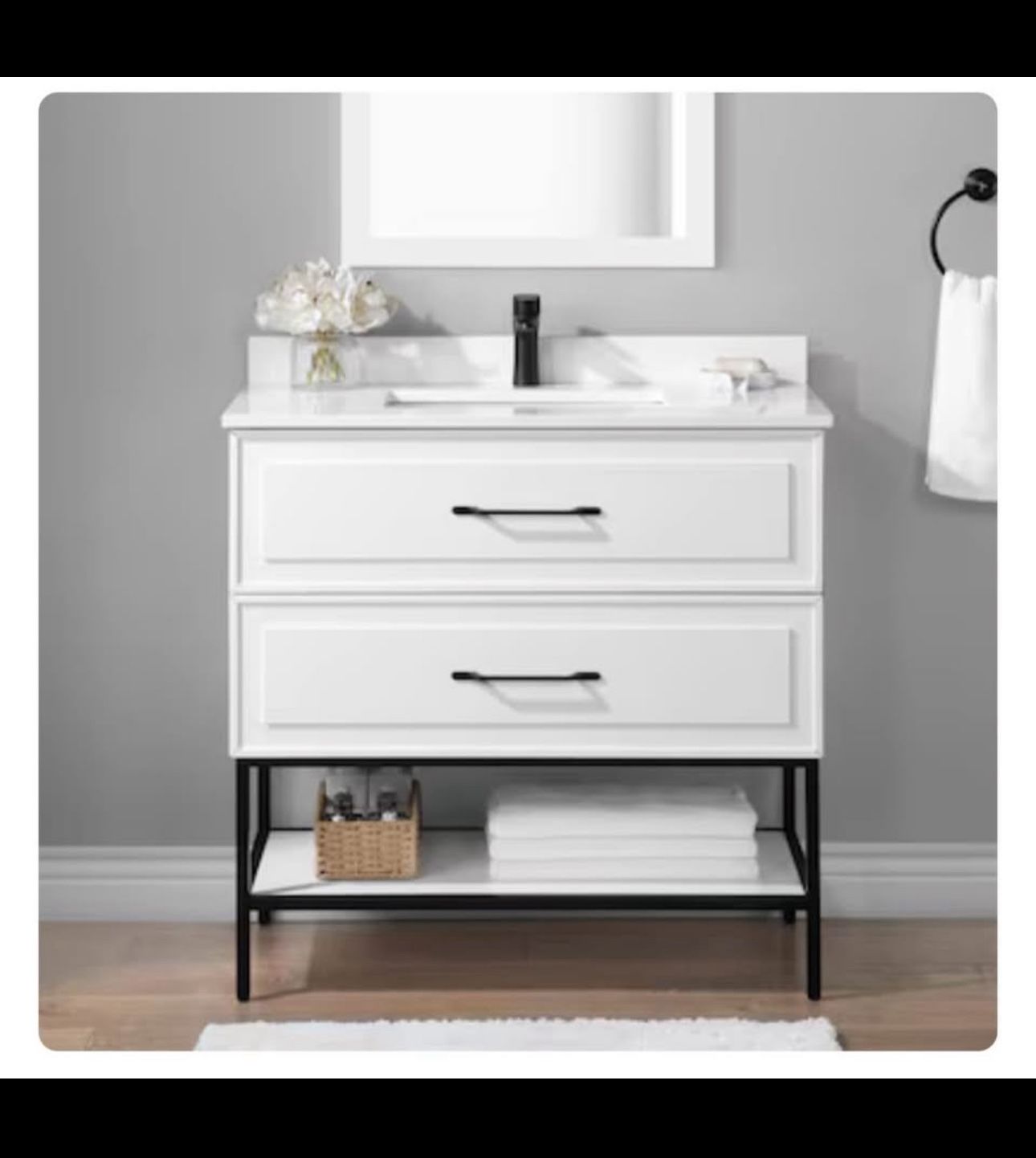 allen + roth Renzo 36-in White Undermount Single Sink Bathroom Vanity with White Engineered Stone Top