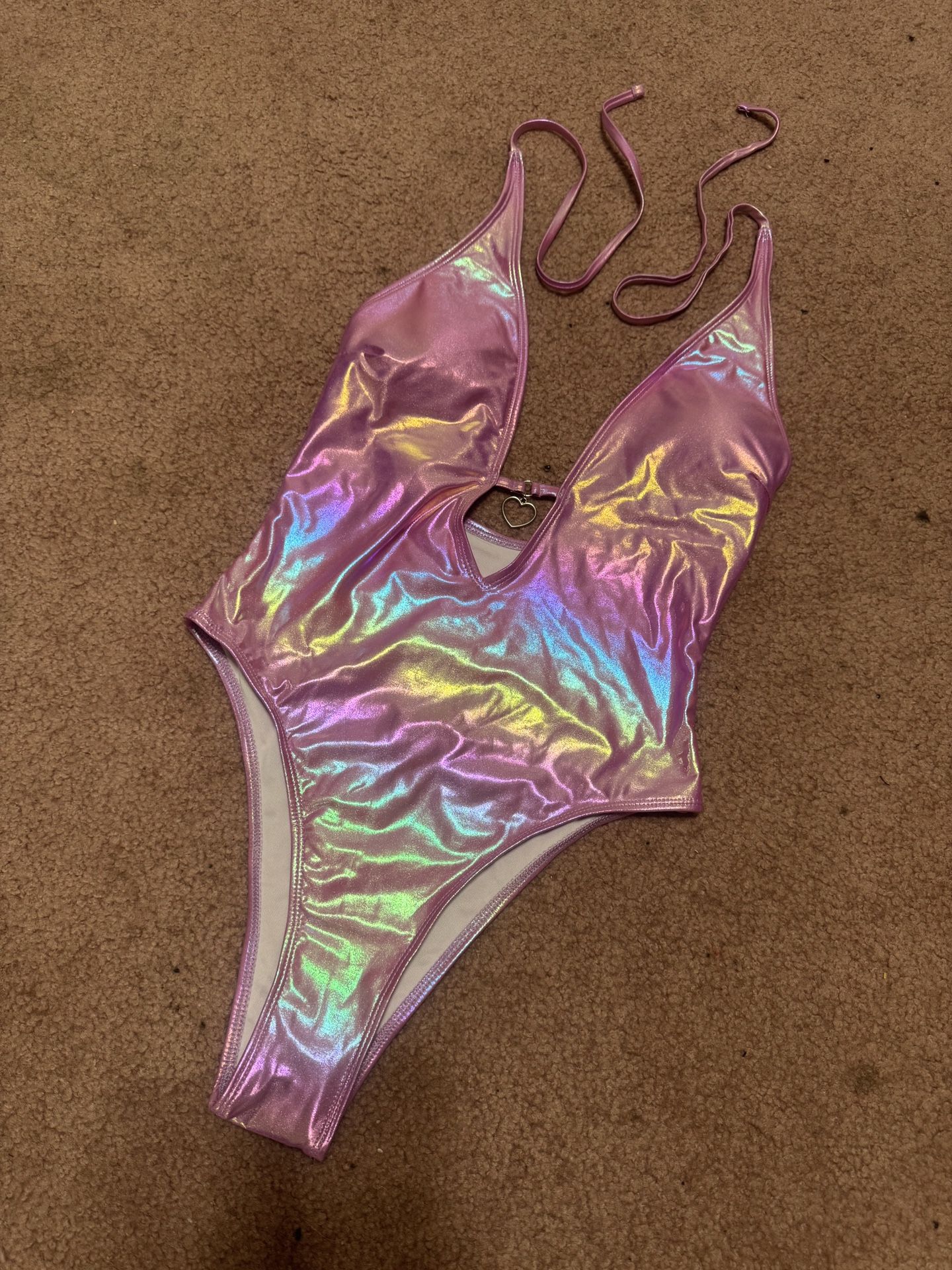 New small Holographic metallic onepiece swimsuit bodysuit festival rave outfit rainbow
