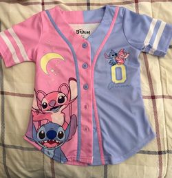 Disney Stitch & Angel Split Baseball Jersey Shirt Girls Size 6 6X Ohana True Love