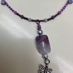 Amethyst Silver Butterfly & Czech Glass Necklace 