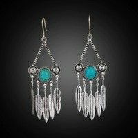 Boho Ethnic Tribal Antique Silver Hippie Gypsy Leaves Tassel Dangle Hanging Earrings