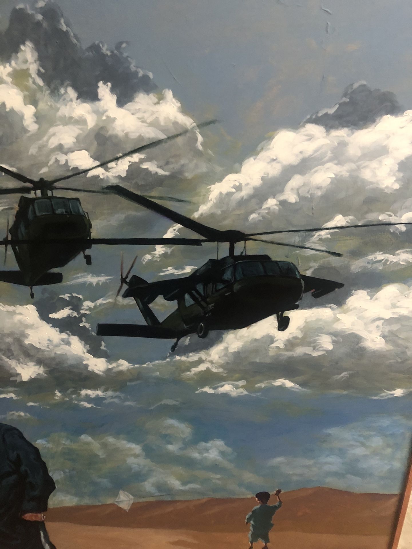 Large Painting On Wood War Art Black Hawk Helicopters Iraq Afghanistan signed Brutus