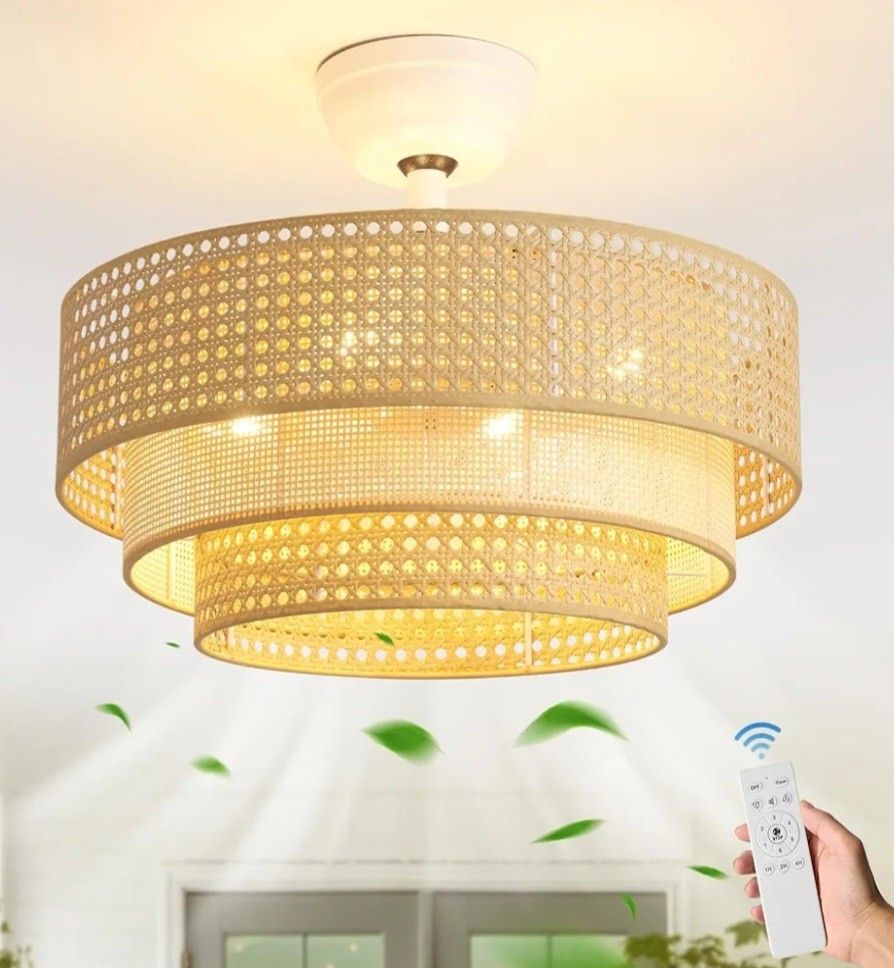 Zheshirui 20in Boho Ceiling Fan 3-tier With Lights N Remote 6speed Reverse Timer New
