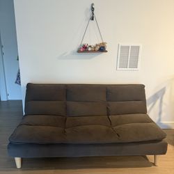 Living Spaces Brown 74” Convertible Futon Sleeper Sofa Bed 