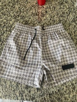 NWT Amiri Geometric Logo Print Swim Shorts - Grey/White