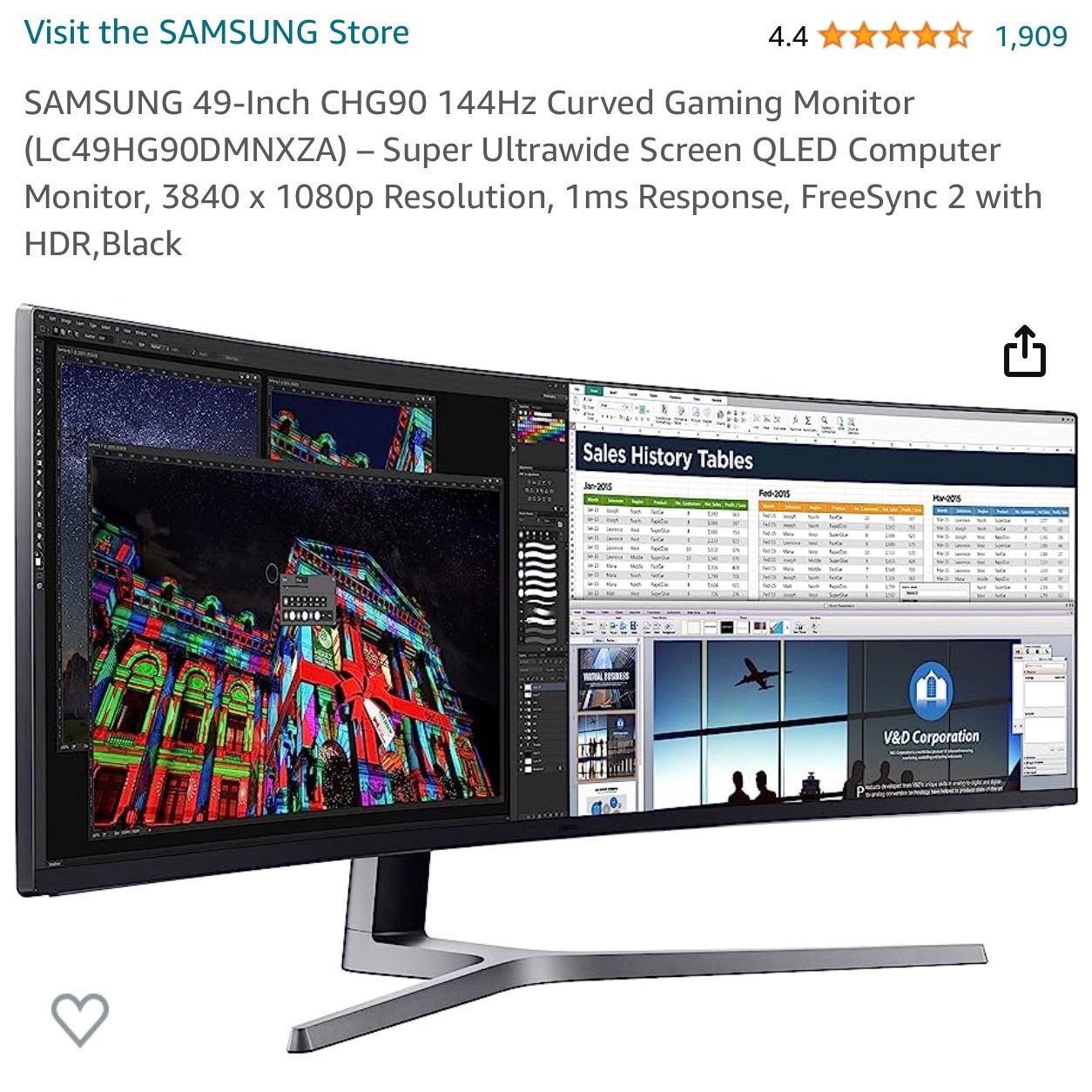 SAMSUNG 49-Inch CHG90 144Hz Curved Gaming Monitor 