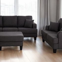 Brand New Grey Sofa & Loveseat w Storage Ottoman