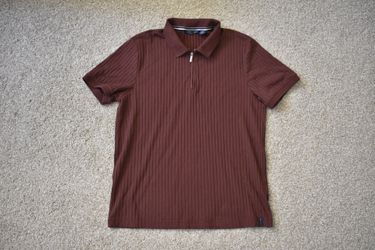 Perry Ellis Large Clay Brown Zip Collared T-Shirt