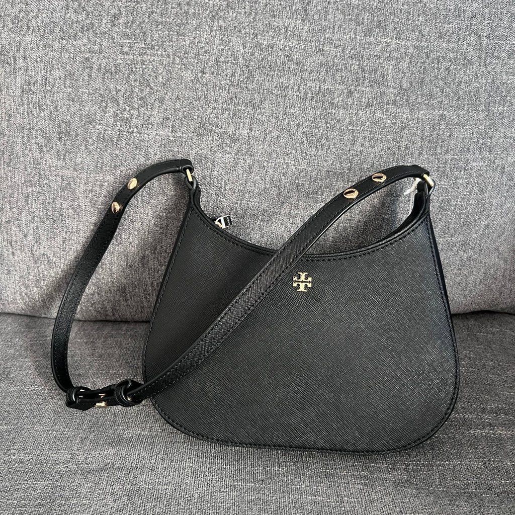 Tory Burch Emerson Saffiano Leather Shoulder Bag in Black