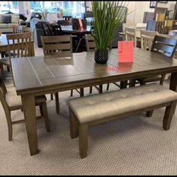 Bardstown Gray Extendable Dining Set

, Table, Chairs, Bench,  Comedor 