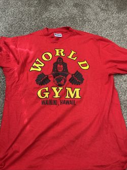 Vintage World Gym Gorilla Double Sided  Shirt red and yellow Waikiki, Hawaii Large for both USA